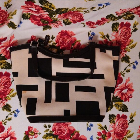 The Limited Handbags - The Limited Large Geometric Black & Cream Tote Purse Handbag